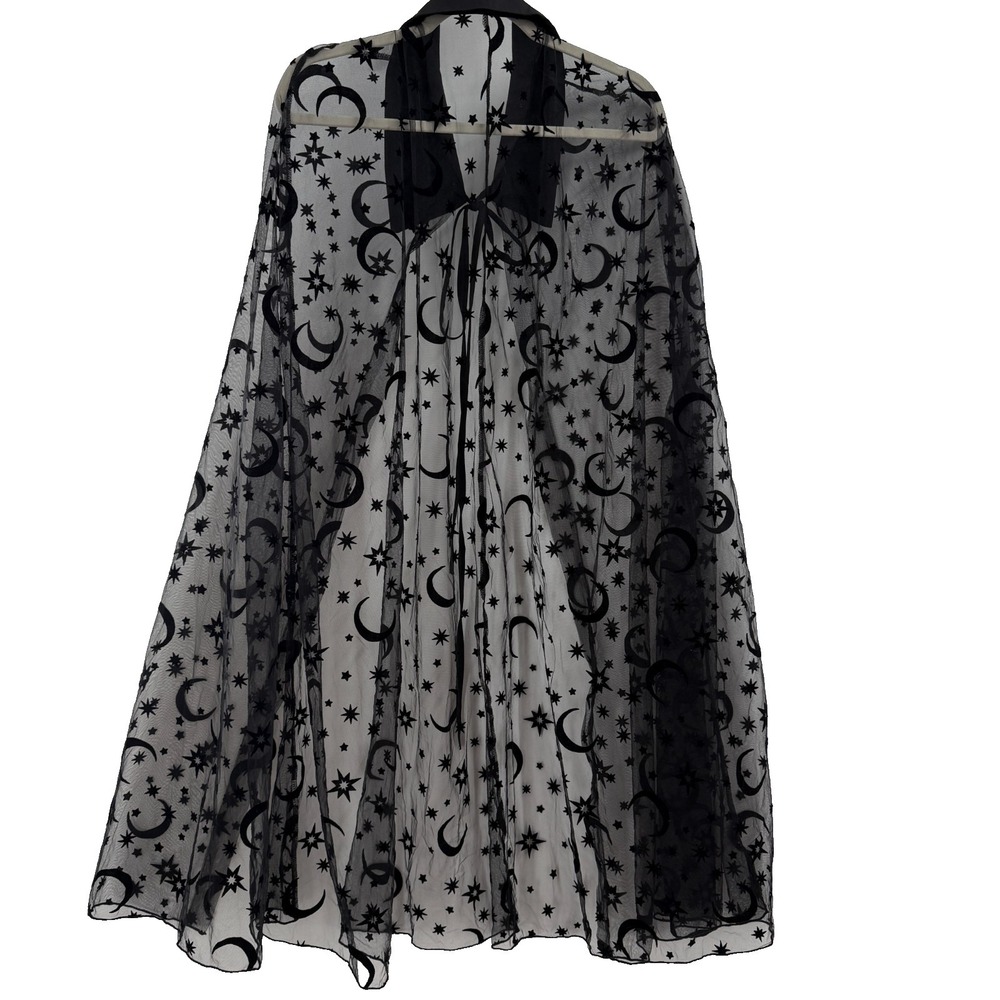 Black Whimsigoth Gothic Cape Dress Set Sheer Celestial Moon Stars Witchy RenFair - Picture 13 of 16